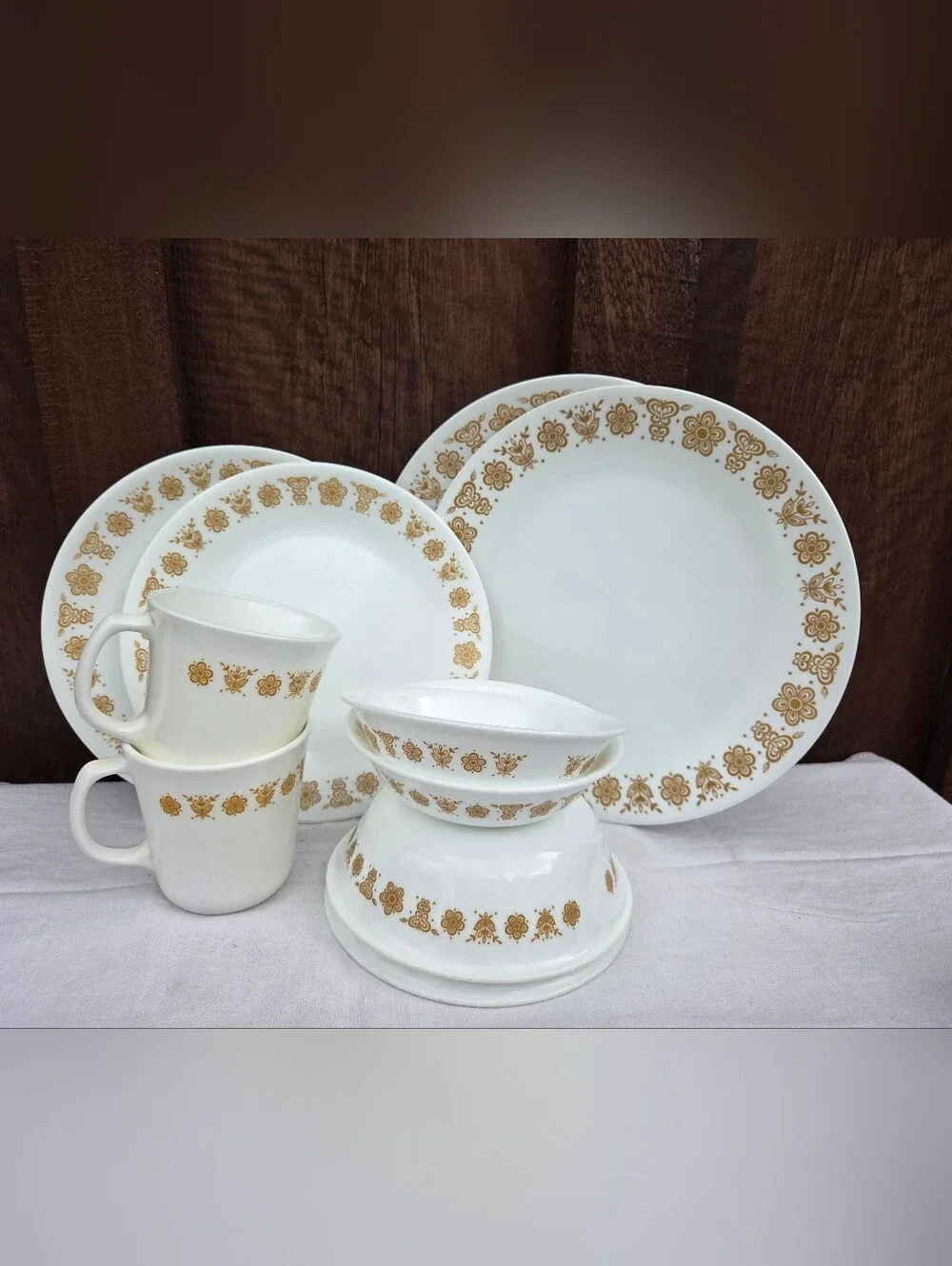 Corelle Pyrex Butterfly Gold 10 Pc Dinnerware Set Vintage